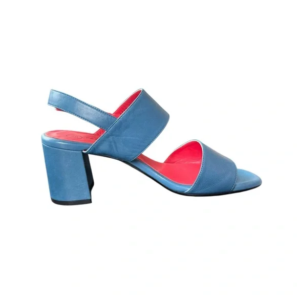 Pas de Rouge Blue and Pink Sandal Slingback Block Heels - Picture 2 of 10